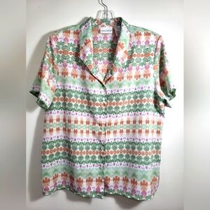 Alfred Dunner white w/print button up short sleeve blouse    women's 16 #1975